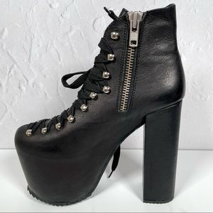 UNIF The Hellhound Platform Heels, Black Leather, Size 8